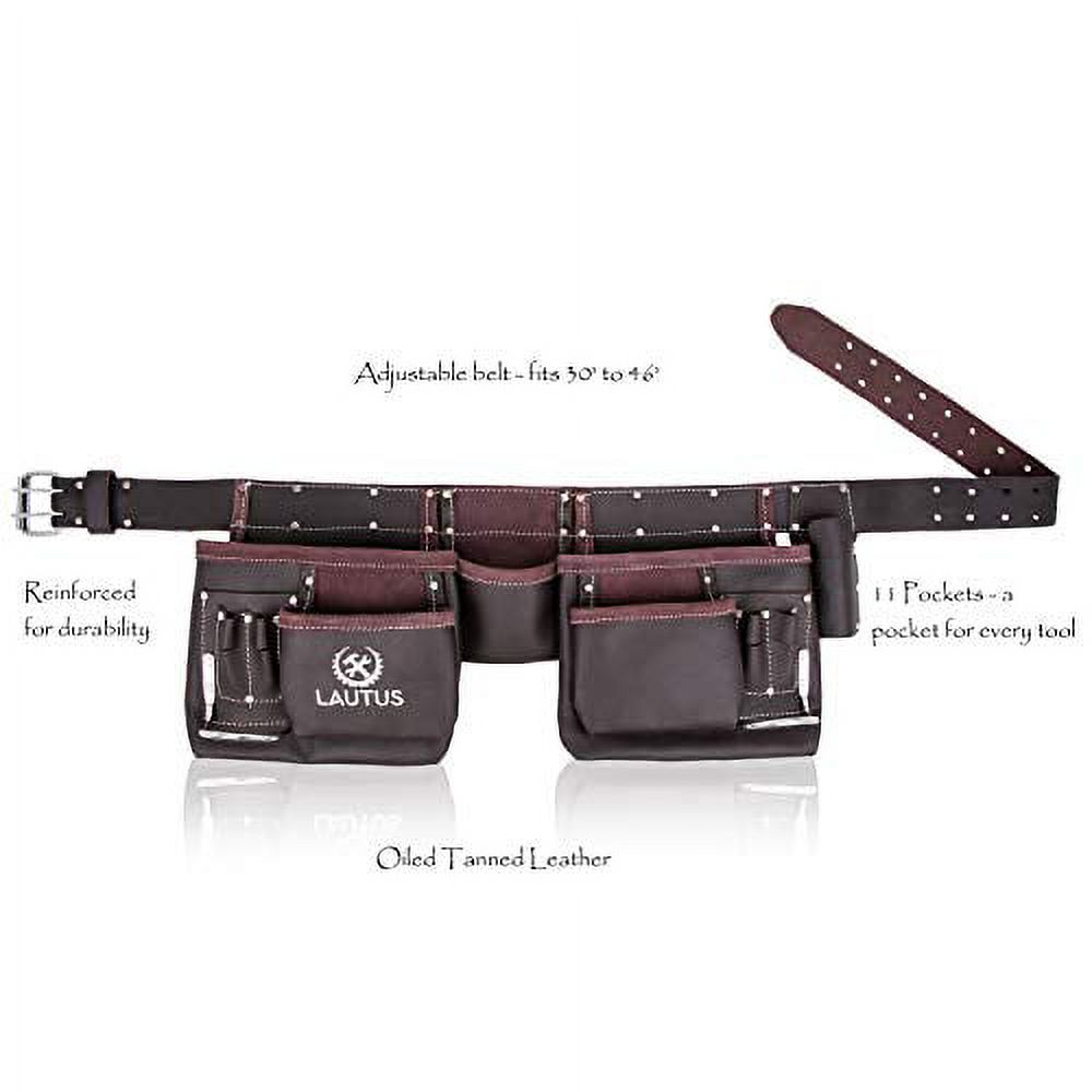 LAUTUS Oil Tanned Leather Tool Belt/Pouch/Bag, Carpenter, Construction, Framers, Handyman, Electrician - 100% LEATHER - image 3 of 3