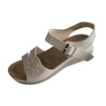 thumbnail image 2 of HAOTAGS Dressy Wedge Sandals for Women Flower Breathable Open Toe Walking Shoes Beige Size 9, 2 of 9