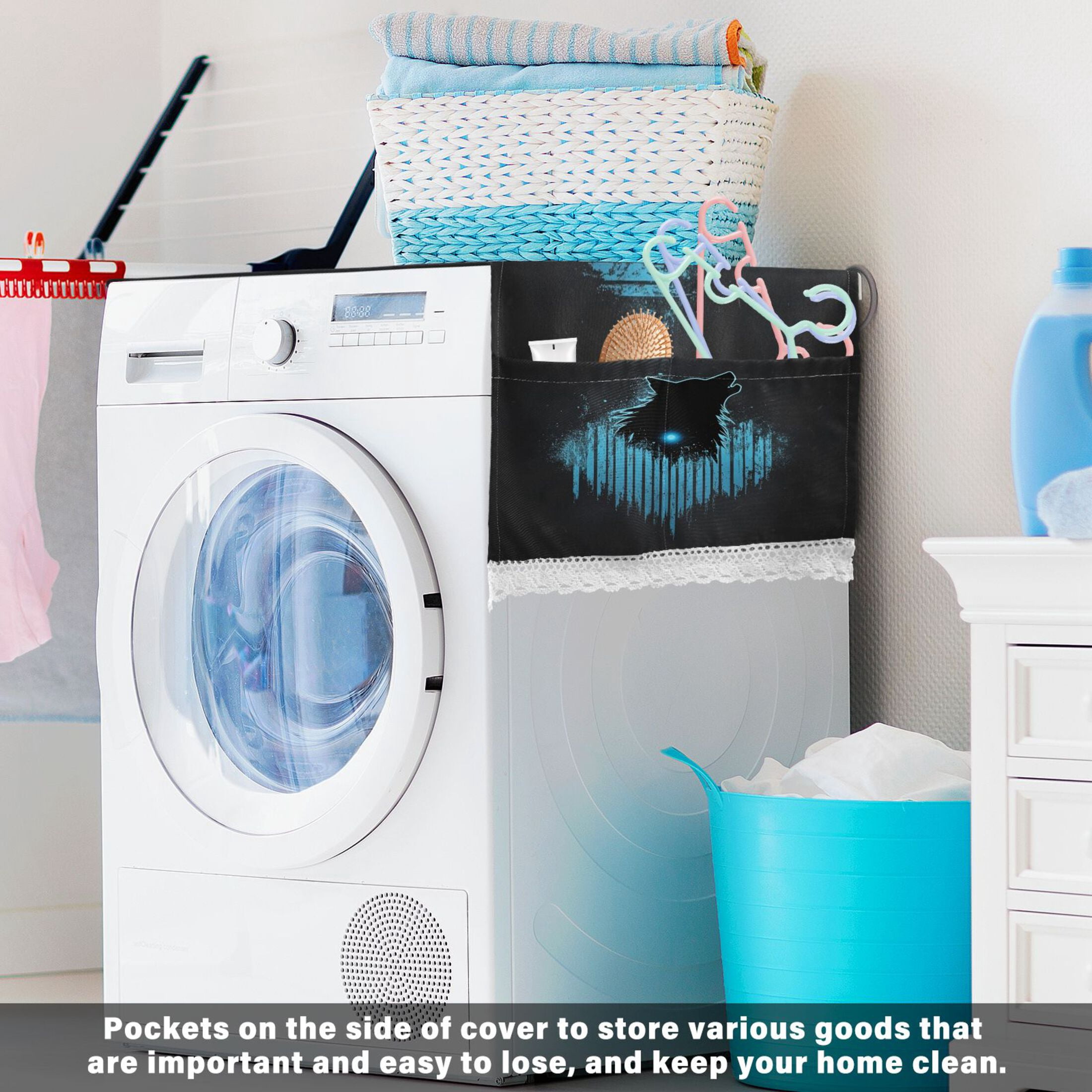 WOBOGO Dark Wolf Blue Wave Washing Machine Cloth Dryer Refrigerator Top Cover Protective Non-Slip Mat For Kitchen Laundry