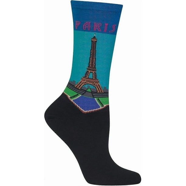 Women's Fun Travel & Cities Crew Socks-1 Pair Pack-Cool & Artistic Novelty Fashion Gifts, Paris (Dark Blue), 4-10