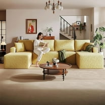 140 '' Oversized U-Shaped Chaise Sofa Modern Modular Cloud Couch with Deep Seating Upholstered Sofa for Living Room Bedroom,No Assembly Required, Yellow(Teddy Fabric)