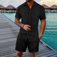 thumbnail image 6 of Short Sets for Men Short Sleeve Button Down Collared Shirt and Bermuda Shorts 2 Piece Matching Set Beach Outfit Set, 6 of 6