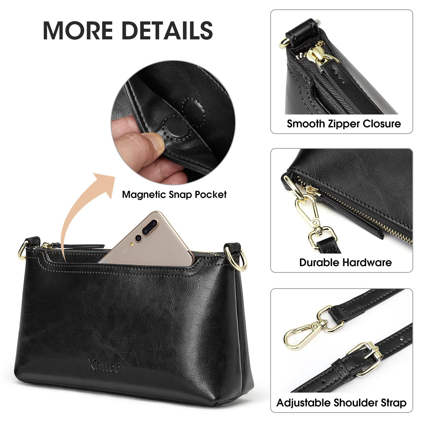 Kattee Leather Crossbody Bags for Women Trendy, Small Shoulder Purses and Handbags, Clutch Wristlet Wallet with 2 Straps