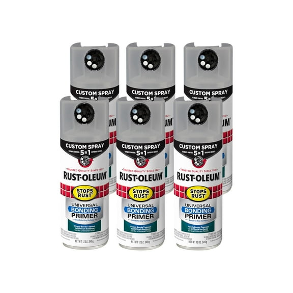 Rust-Oleum 384761-6PK Stops Rust Custom Spray 5-in-1 Universal Bonding Primer Spray, 12 oz, Flat Gray, 6 Pack