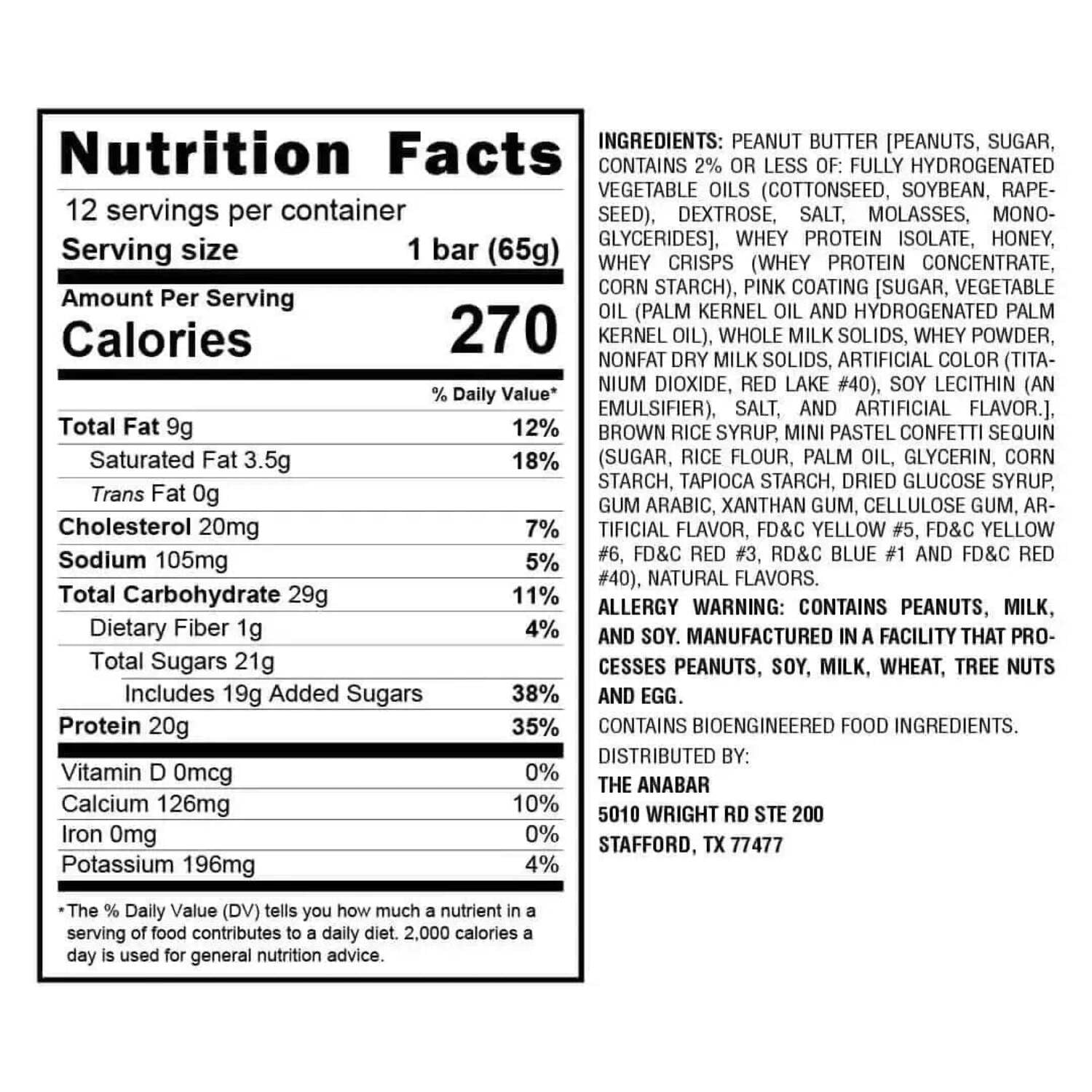 Anabar Protein Bar, 20 Grams of Protein, 12 Bars, Death by Peanut Butter