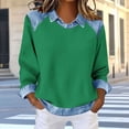 thumbnail image 2 of Women's Casual Lapel Long Sleeve T-Shirt Blouse Tops Solid Color Loose Fit V-Neck Tunic for Spring Summer Business Office Work Vacation Outfits Fashion Essential | CSEONE,Green XL, 2 of 9