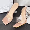 thumbnail image 5 of Clear Heels for Women Square Open Toe One Band Slip on Heeled Sandals Transparent Stiletto Mules Dress Shoes Beige Size 7.5, 5 of 7
