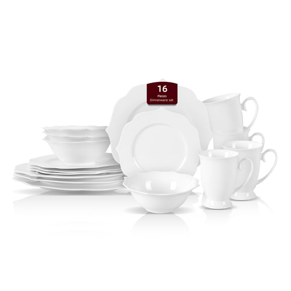 New Bone China Dinnerware Set, Embossed Lotus, 16pc Set