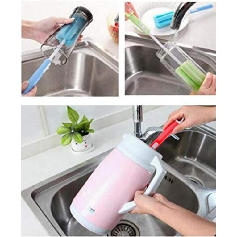 3pcs Dishwashing Foam Sponge Brush with Adjustable Long Handle Bottle Scrubber Cleaning Brushes Cleaner Soft for Baby Bottle Kitchen Clean Glasses