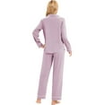 thumbnail image 6 of GEX 100% Cotton Pajamas for Women PJ Set Soft Button-Down 2 Piece Set Knitted Long Sleeve Sleepwear Loungewear Lavender 2XL, 6 of 7