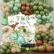 wo Rex Birthday Decorations for Boy, Dinosaur 2nd Birthday Party Supplies, Second Bday Decor, Two Rex Backdrop Tablecloth Fringe Curtain Balloon Arch Cake Topper Banner