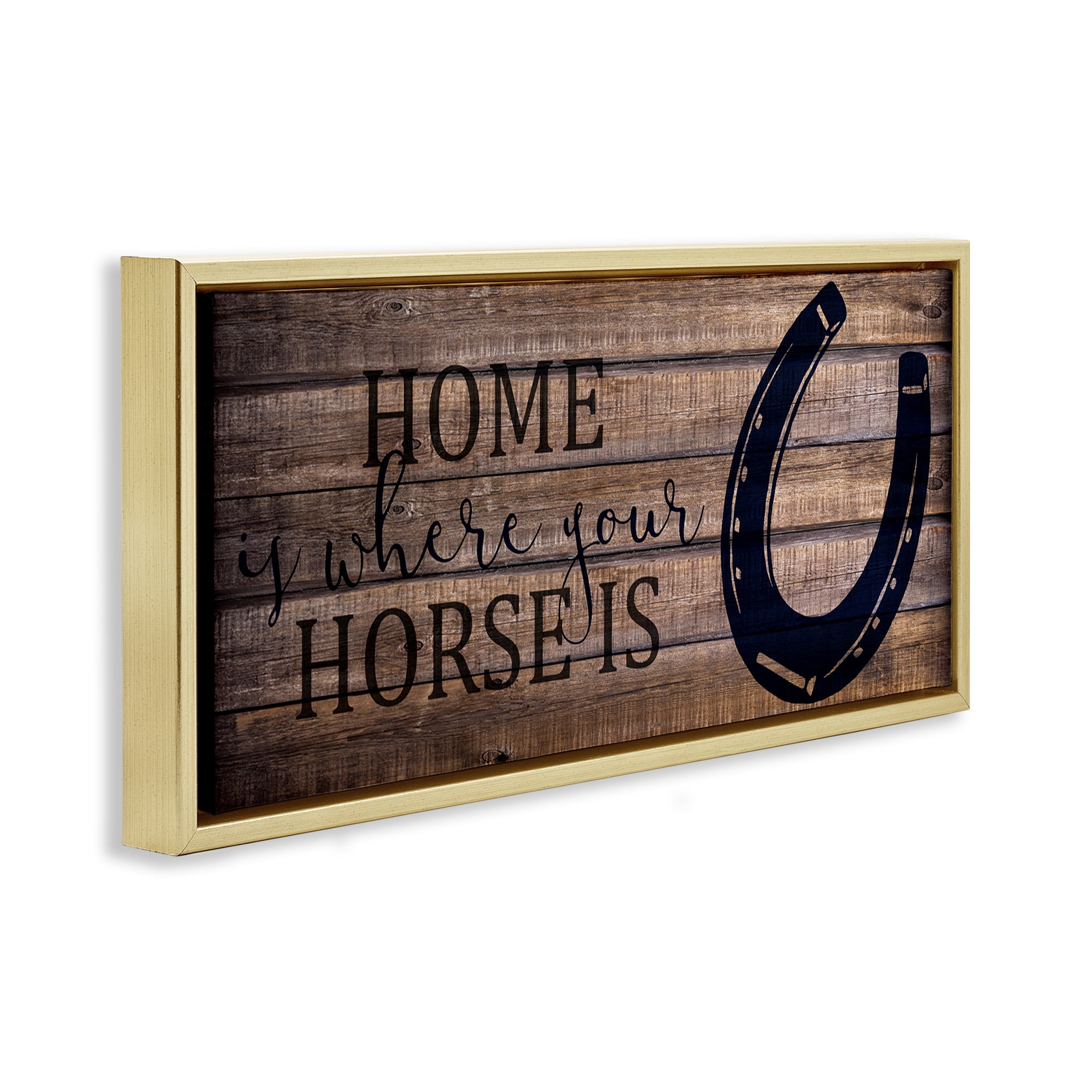 Stupell Industries Western Home Where Horse Is Typography Painting Gold Floater Framed Canvas Art Print Wall Art, 25 x 11