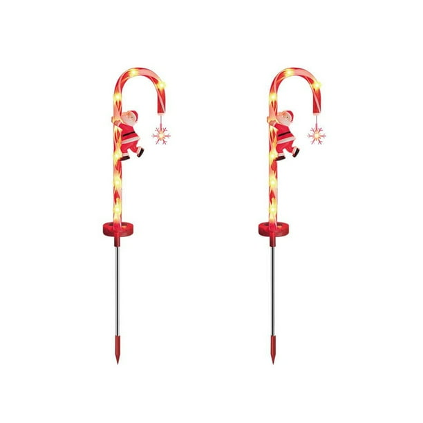 Injueey 2 uds luces solares LED bastón de caramelo enchufe de tierra luz exterior impermeable Santa Claus lámpara de césped decoración paso de Kits de decoración para fiestas Injueey HA073080-01