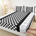 thumbnail image 5 of Castle Fairy Vintage Checker Square Queen Sheets 4 Pieces,Bohemian Damask Ornament Queen Sheet Sets,Black Gray White,1 Flat Sheet, 1 Fitted Sheet and 2 Pillowcases, 5 of 7
