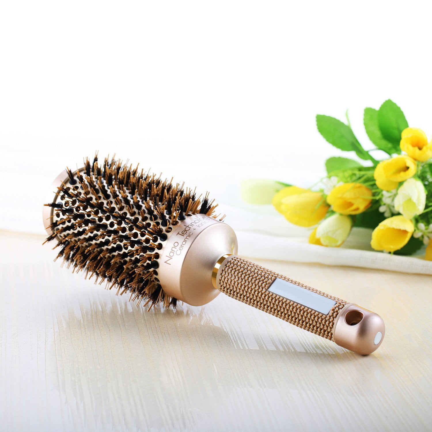 Zeeyh Nano Thermal Ceramic & Ionic Round Barrel AntiStatic Boar Bristle Hair Brushes Hair Comb