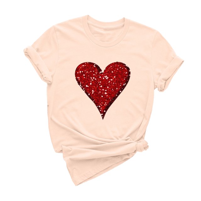 AherBiu T-Shirts de la Saint-Valentin pour Femmes, Haut Basique Confortable, T-Shirts Imprimés à Manches Courtes, Blouse de Tous les Jours