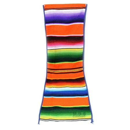 Mexican Animal Blanket Ematik Serape Traditional Vibrant Colorful 100% Mexican Table Runner Zarape Throw Blanket Table Linen from Saltillo Coahuila Fiesta (Sunset Orange) ()