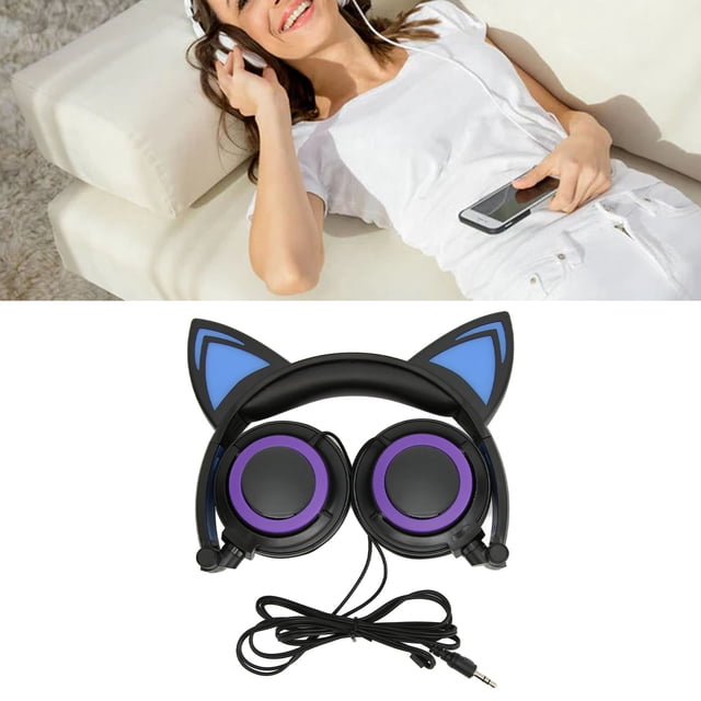Kids Wired Headphone, Kids Cartoon Headphone Noise Reduction Excellent Sound Quality Comfortable Cat Ear Design Wrap Around Design for Children for Computers