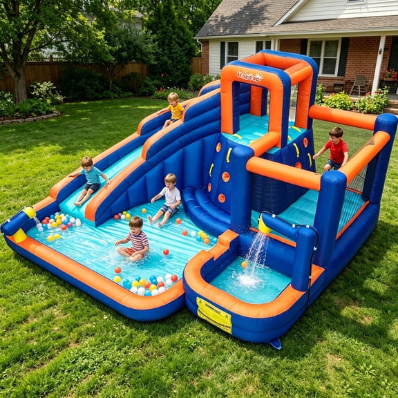 Hapcap Kids Inflatable Water Slide & Bounce House with 2 Pools and Air Blower for Backyard