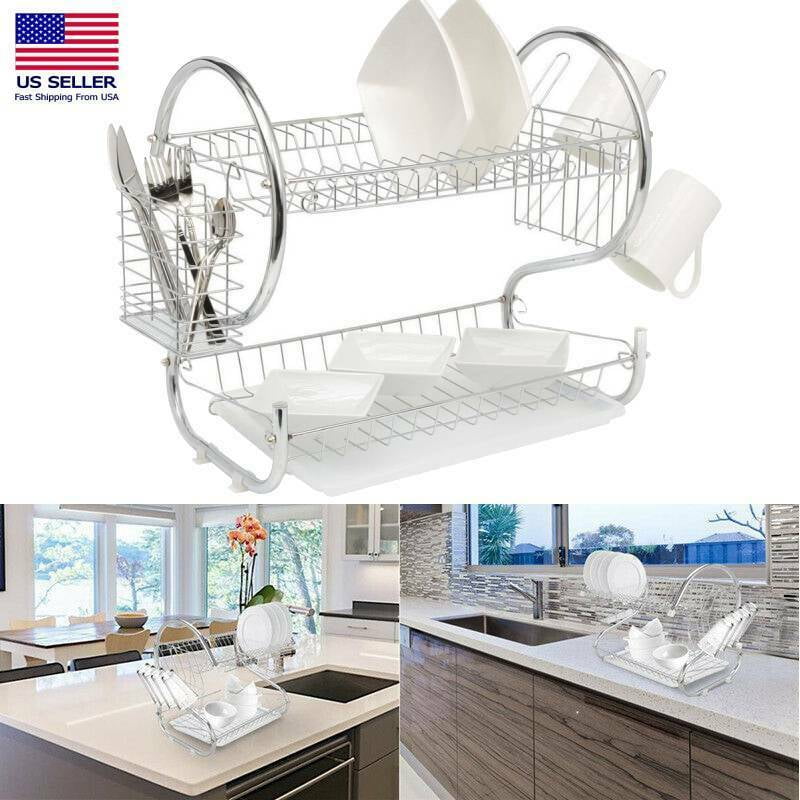 2-layer Stainless Steel Multi-function Dish Drying Rack ...