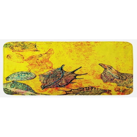 

Seashells Kitchen Mat Faded Style Distressed Backdrop with Seashells Underwater Marine Theme Plush Decorative Kitchen Mat with Non Slip Backing 47 X 19 Yellow Teal by Ambesonne