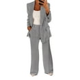 thumbnail image 2 of Women 2 Piece Outfits Plus Size Business Casual Long Sleeves Lapel Top Straight Leg Pants Suits Grey M, 2 of 5