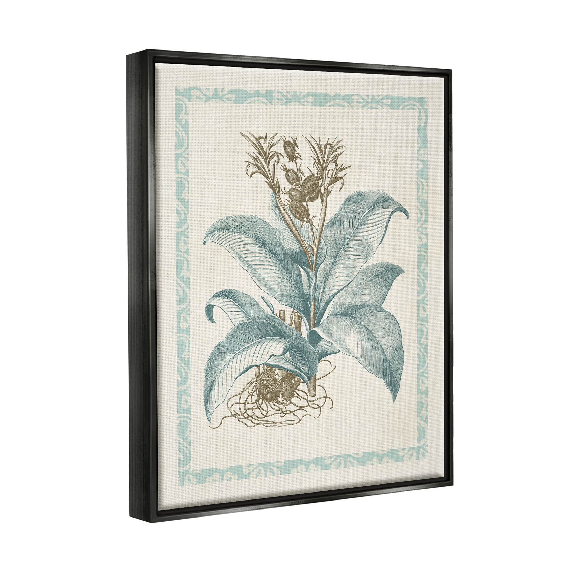Stupell Industries Detailed Wild Herb Flower Graphic Art Jet Black Floating Framed Canvas Print Wall Art, Design by Vision Studio