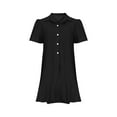 thumbnail image 4 of ZZwxWA Womens Summer Fashion T-Shirt Dress Casual Half Open Shirt Hem Ruffle Button Solid Color Dress Loose Pleated Mini Dresses, 4 of 5