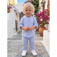 thumbnail image 4 of Cenuakty Toddler Boys Clothing Set Cotton Linen Solid Color Long Sleeve Button Down Tops with Elastic Pants 2 Pcs Outfits, 4 of 9
