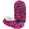 Zebra Print Slippers Womens Ballet Style Cozy Plush House Shoes (Black Hot Pink, Small/Medium)