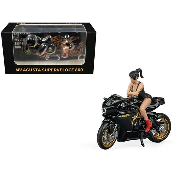 MV Agusta Superveloce 800 Motorcycle Black and Gold with Figure 1/64 Diecast Model Car by CM Model