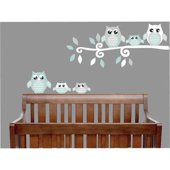 Seafoam Green and Grey Owl Wall Decals / Owl Stickers / Woodland Forest Animal Owl Nursery Wall Decor