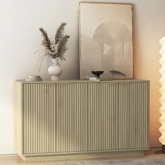 CQSXDA Fluted Modern Buffet Cabinet in Wood, Sideboard with Adjustable Shelves for Storage, Wood