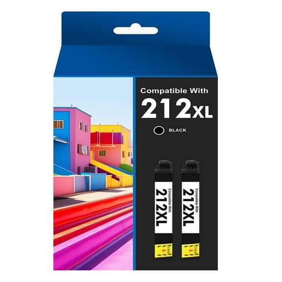 2 Pack 212XL Ink Cartridges Use With WorkForce WF-2850 WF-2830 Expression Home XP-4100 XP-4105 Compatible for Epson 212 212XL Printer Ink (2 x Black)