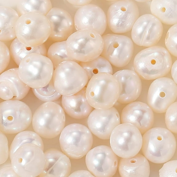 1 Box 100PCS Beige Baroque Round Natural Pearls Beads with Holes Cultured Fresh Water Genuine Real Loose Summer Irregular Pearl Bead Bulk for Jewelry Making Necklaces DIY Craft Supplies