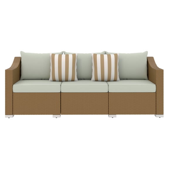 Rattan Patio Sofa - 3 Seater Outdoor Couch with Cushions & Pillows