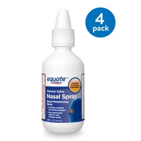 (4 pack) (4 Pack) Equate Premium Saline Nasal Spray, 1.5 Oz