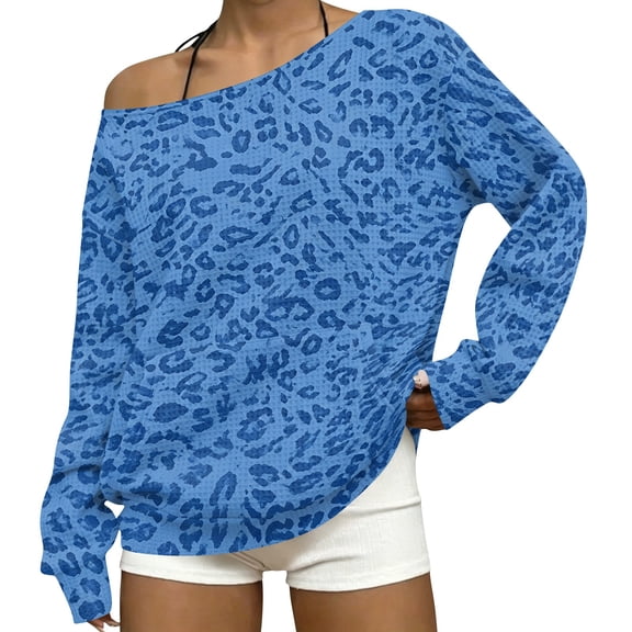 2026 Leopard Sweatshirt for Womens Off The Shoulder Oversized Tops, M