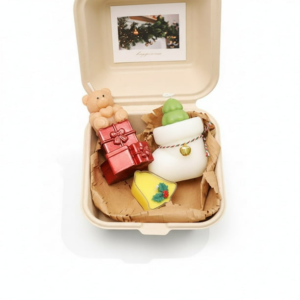 Conjunto de Regalo de Velas Colección de Velas de Árbol de Navidad Cera de Soja Natural 4-8 Pulgadas Caja de Regalo de Navidad