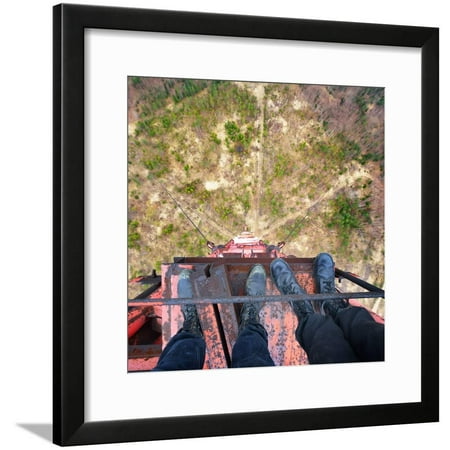 Urban Explorers Standing at the Top of Abandoned Tower in Army Boots Framed Print Wall Art By Aleksey
