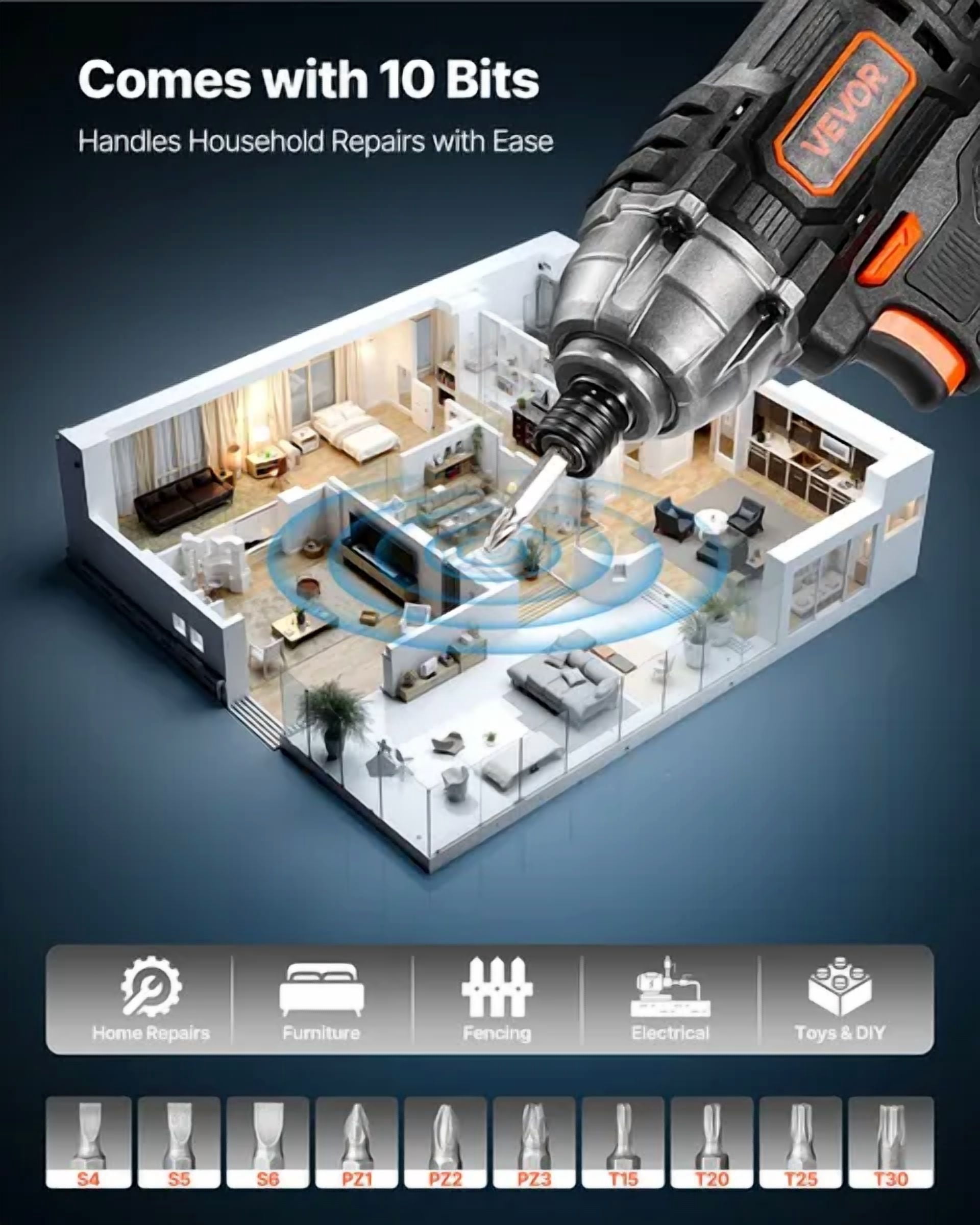 20V Cordless Impact Driver Kit,1/4" 2800 RPM,Powerful Motor,LED Work Light,Battery&Charger,10 Bits Included,Ideal for Home Repairs&DIY Projects