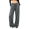 thumbnail image 2 of LEAVINGSUO Women's Wide Leg Sweatpants Drawstring High Waist Soft Fleece Lined Track Pants With Pockets Fall Winter Workout Jogge Dark Gray S, 2 of 6