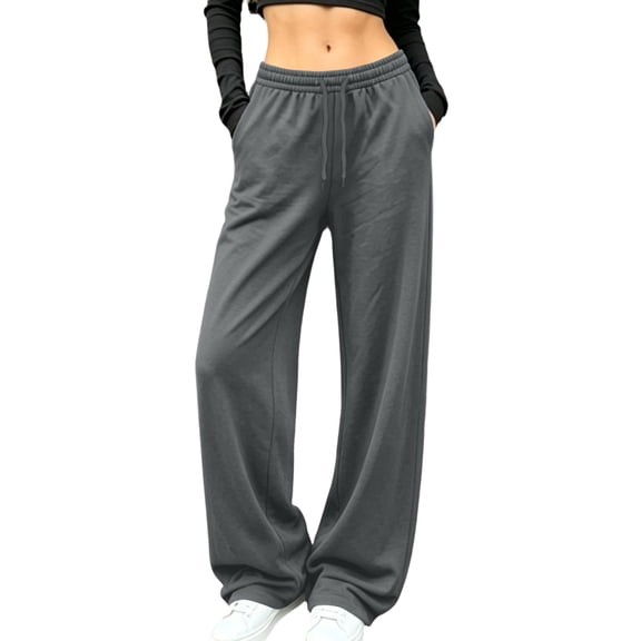 Aofany Wide Leg Sweatpants for Women High Rise Fleece Lined Sweat Pants Open Bottom Drawstring Elastic Waist Pants with Pockets