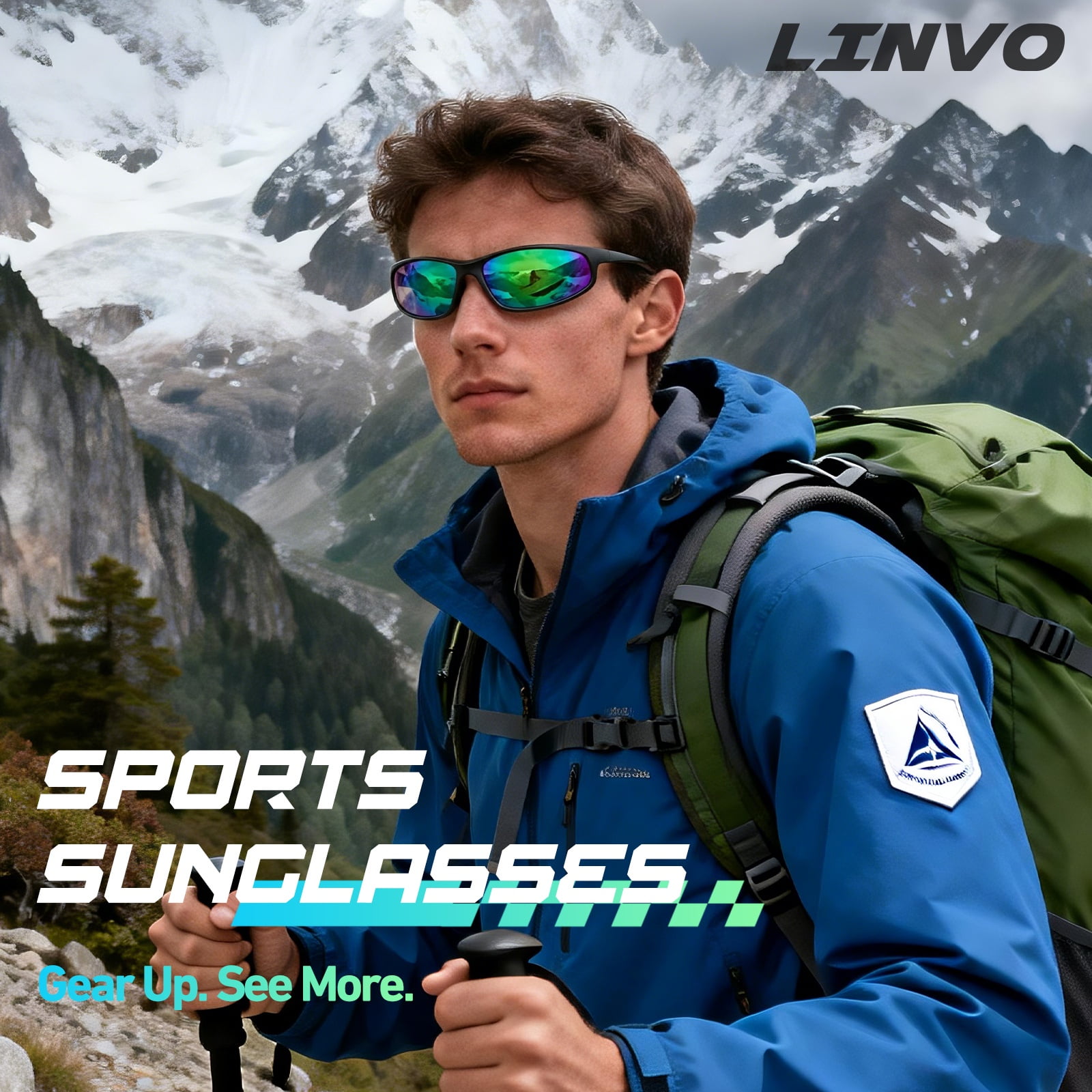 LINVO Sports Polarized Sunglasses for Men Women, Wrap-Around for Fishing, Cycling & Running, UV400 Protection