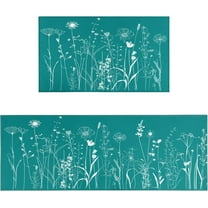 Teal Kitchen Rugs Sets of 2 Floral Kitchen Rug Mat Washable Non-Slip Kitchen Mats for Floor 2 Piece Teal Kitchen Decor
