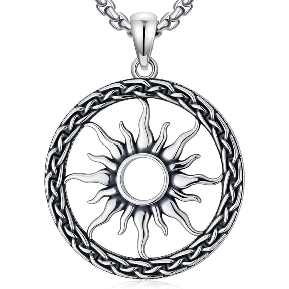 Sun Necklace for Men 925 Sterling Silver Irish Celtic Knot Sun Pendant Necklaces Jewelry, w/Stainless Steel Chain 22’’ 2’’