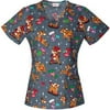 Rudolph "Stocking Stuffer" Women's Printed V-Neck Scrub Top