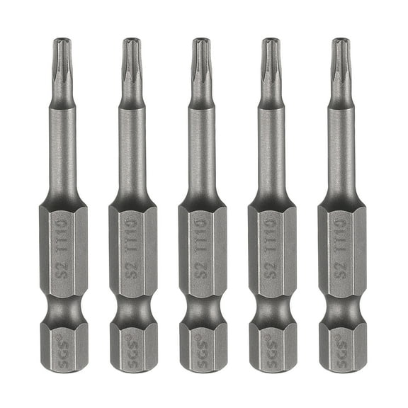 Uxcell 5pcs TT10 Security Torx Head Screwdriver Bit 2" (50mm) Long 1/4" Hex Shank Magnetic Tamper Proof 6 Point Star Screw Driver