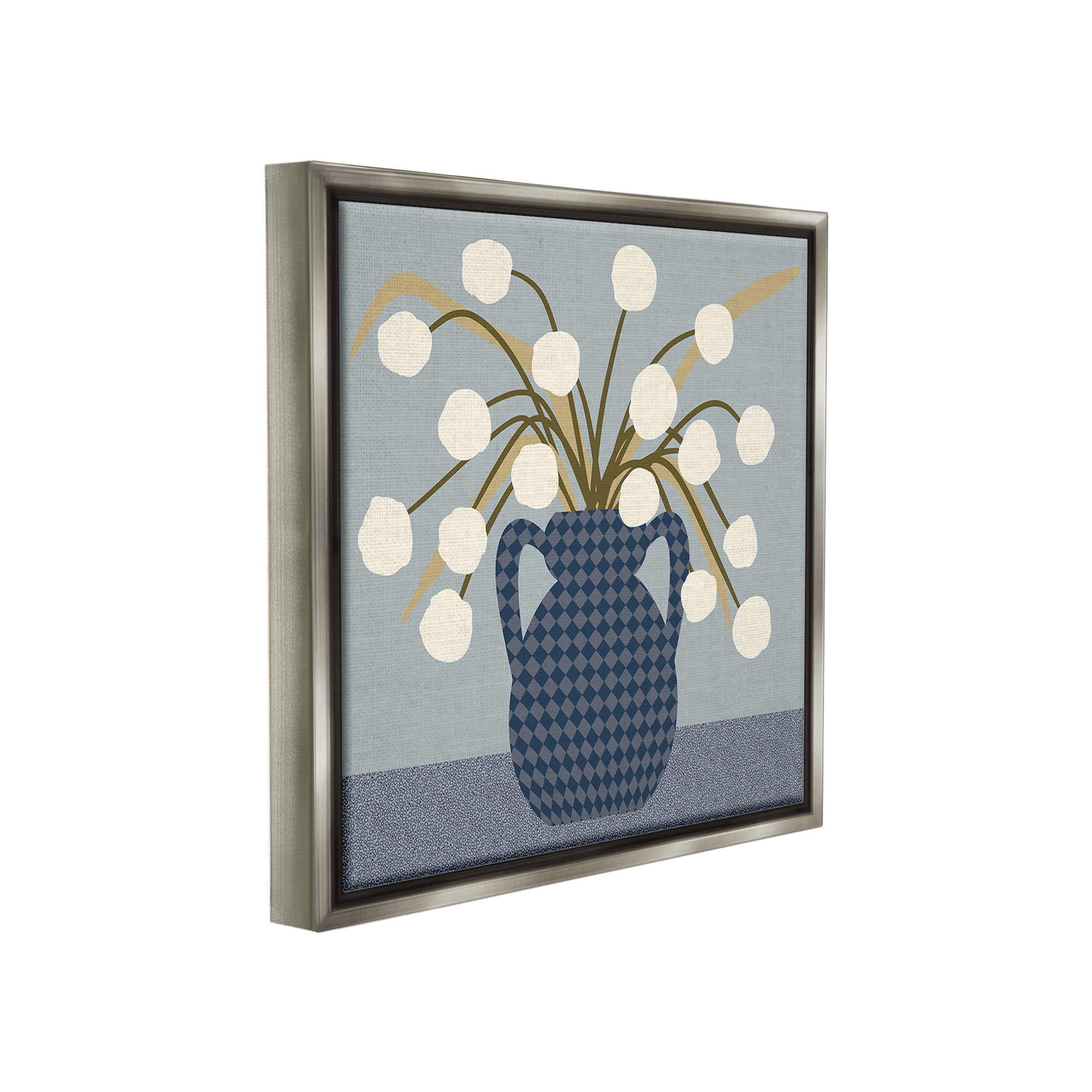 Stupell Industries Abstract Plant Still Life Botanical & Floral Painting Gray Floater Framed Canvas Art Print Wall Art, 18 x 18