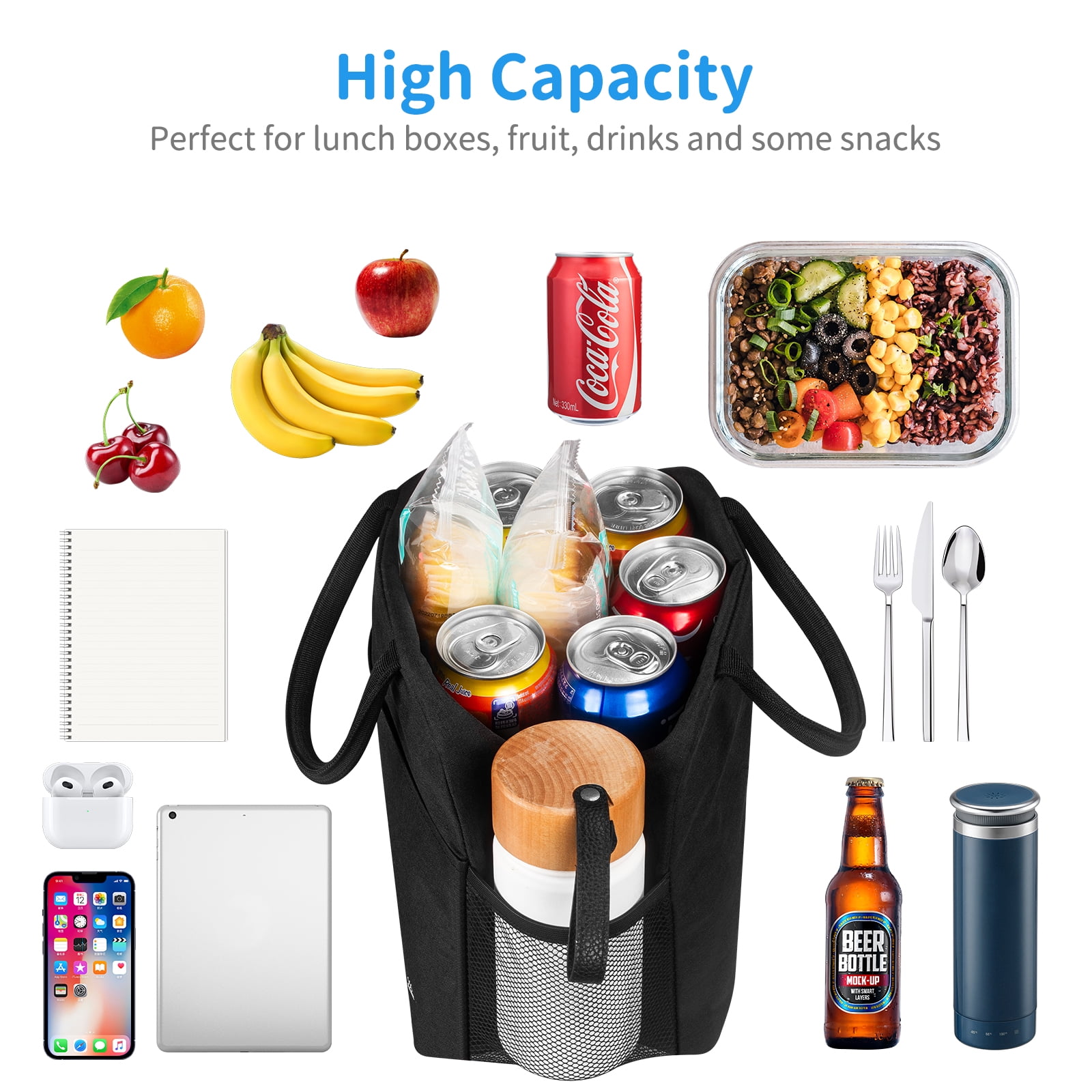 Lekesky Lunch Bag for Men Work Insulated Tactical Lunchbox Heavy Duty Lunch  Cooler Bags Adults Office 24-can (15L), Black
